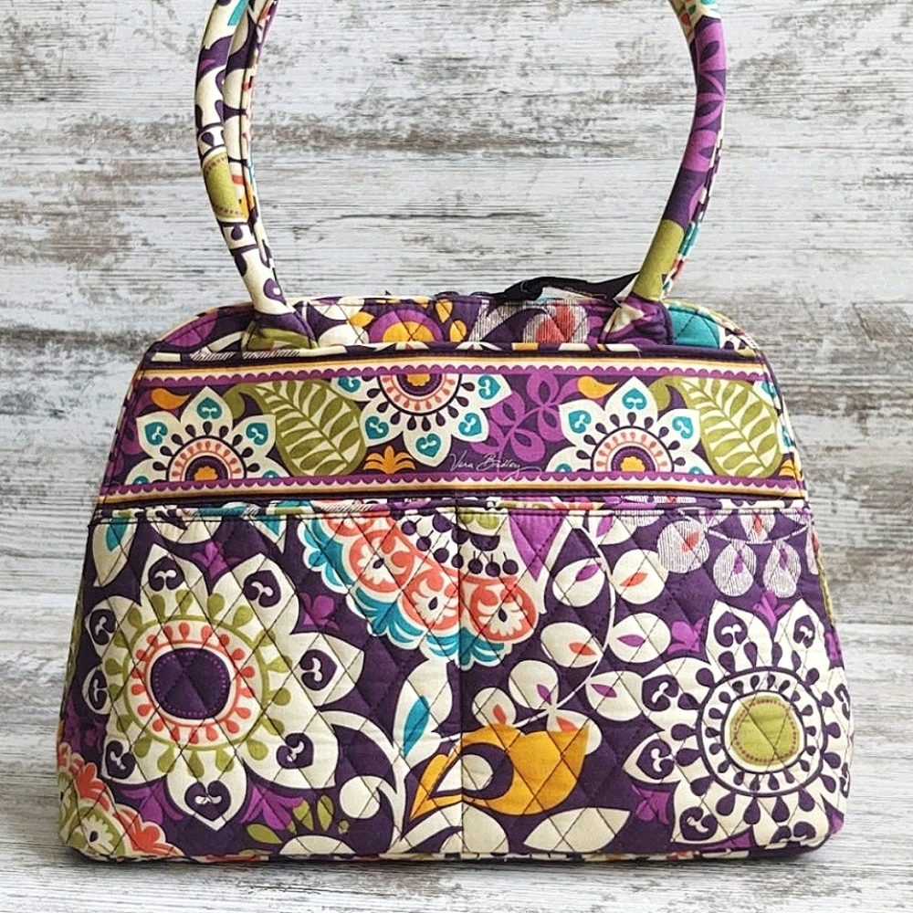 Like New Vera Bradley Plum Crazy Bowler Satchel